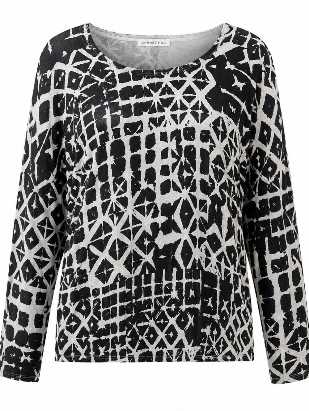 GARNET HILL | Abstract Batik Geometric Silk‎ Cotton Boxy Fine Knit Sweater | L